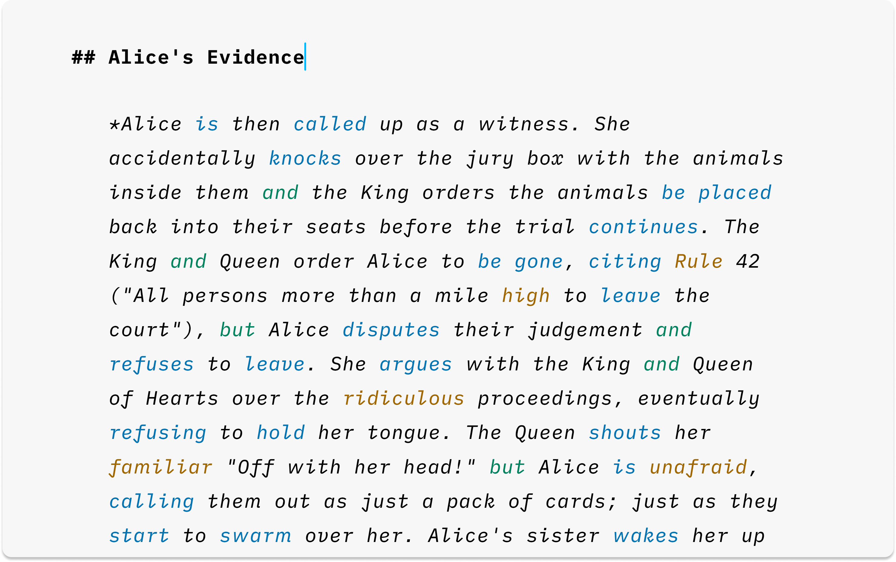 Screenshot of the Syntax Highlight menu options with only Adjectives and Verbs and Conjunctions enabled.